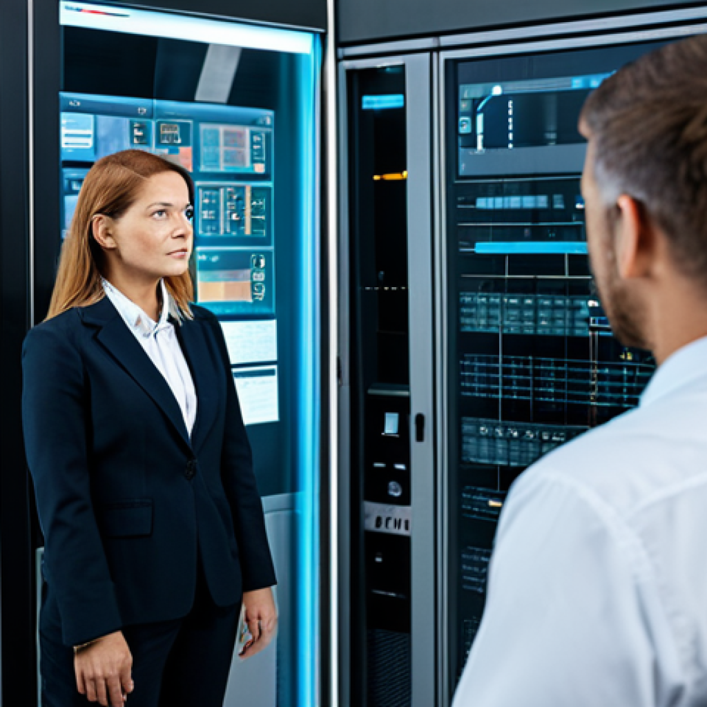 A professional fire safety manager, fully clothed in a modest business suit, stands confidently in a modern, high-tech control room. They are interacting with a large, transparent digital display showing real-time data from a smart building's fire prevention system, incorporating AI-driven analytics and emergency protocols. The background features glowing server racks and advanced monitoring equipment, emphasizing technology integration and strategic oversight. Perfect anatomy, correct proportions, natural pose, well-formed hands, proper finger count, natural body proportions. Professional photography, high quality, safe for work, appropriate content, fully clothed, professional, family-friendly.