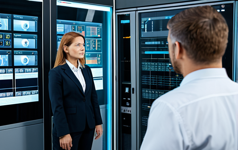 A professional fire safety manager, fully clothed in a modest business suit, stands confidently in a modern, high-tech control room. They are interacting with a large, transparent digital display showing real-time data from a smart building's fire prevention system, incorporating AI-driven analytics and emergency protocols. The background features glowing server racks and advanced monitoring equipment, emphasizing technology integration and strategic oversight. Perfect anatomy, correct proportions, natural pose, well-formed hands, proper finger count, natural body proportions. Professional photography, high quality, safe for work, appropriate content, fully clothed, professional, family-friendly.