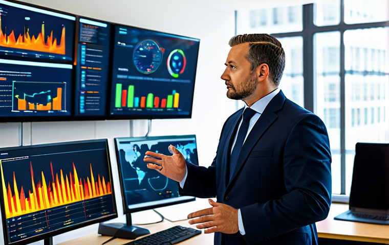 A professional fire safety manager, an adult man, wearing a modest business suit, stands confidently in a modern, high-tech control room. He is interacting with a large, integrated digital dashboard displaying complex graphs, charts, and real-time data related to fire safety KPIs, building schematics, and predictive analytics. The room is impeccably clean, well-lit, and features multiple additional monitor screens in the background showing surveillance feeds and data streams. The scene emphasizes strategic planning, proactive monitoring, and advanced technology in safety management. fully clothed, appropriate attire, professional dress, safe for work, appropriate content, professional, perfect anatomy, correct proportions, natural pose, well-formed hands, proper finger count, natural body proportions, professional photography, high resolution, sharp focus, vibrant colors, futuristic aesthetic.