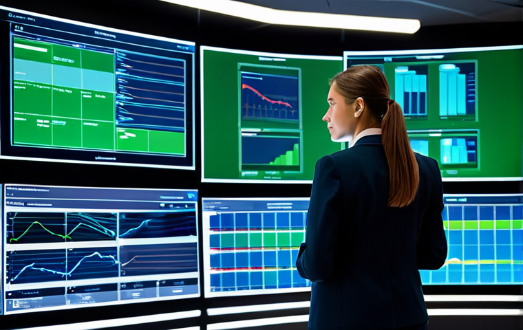 A professional female engineer in a modest, smart business suit, stands in a sleek, modern control room. The room features large holographic displays showing real-time data from integrated IoT sensors across a building's fire safety system, with vibrant green and blue data streams indicating normal operations and predictive analytics. The background shows a clean, organized control panel. Soft, ambient lighting emanates from the displays, reflecting a calm and efficient atmosphere. High-tech, futuristic corporate photography, high resolution, ultra-detailed, professional photography, perfect anatomy, correct proportions, natural pose, well-formed hands, proper finger count, natural body proportions, safe for work, appropriate content, fully clothed, professional, modest.