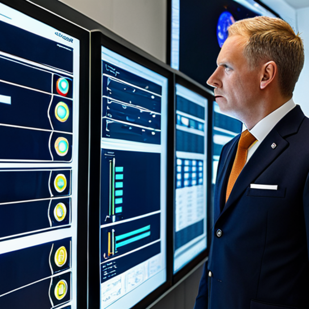 A highly skilled fire safety engineer, fully clothed in a modest professional business suit, intently monitors large, detailed digital screens in a sophisticated, modern control center. The screens display a real-time feed of sensor data, including building schematics with marked IoT fire detectors and thermal readings, indicating advanced early detection. The environment is clean, well-lit, and futuristic, emphasizing precision and control. The engineer has perfect anatomy, correct proportions, natural pose, well-formed hands, and proper finger count. High-quality professional photography, safe for work, appropriate content, fully clothed, professional.
