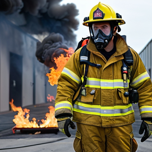 Fire Safety Simulation**

"A focused firefighter, fully clothed in appropriate protective gear, participates in a realistic fire safety simulation inside a training facility. The scene includes controlled flames and smoke. Perfect anatomy, natural pose, well-formed hands, proper finger count, professional training environment, safe for work, appropriate content, fully clothed, professional."

**