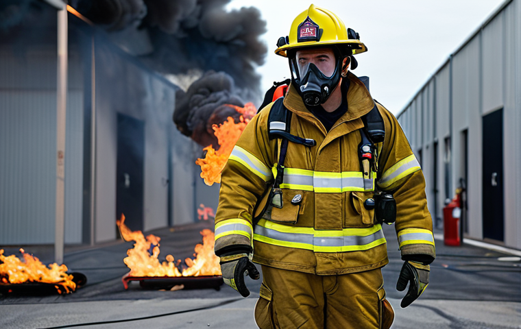 Fire Safety Simulation**

"A focused firefighter, fully clothed in appropriate protective gear, participates in a realistic fire safety simulation inside a training facility. The scene includes controlled flames and smoke. Perfect anatomy, natural pose, well-formed hands, proper finger count, professional training environment, safe for work, appropriate content, fully clothed, professional."

**