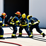 Fire Safety Training Simulation**

"A group of firefighters fully clothed in appropriate turnout gear, participating in a fire safety training simulation at a training facility in São Paulo, Brazil. They are practicing hose handling techniques near a simulated building fire. Emphasis on realistic training environment, teamwork, and safety protocols. Safe for work, appropriate content, professional, family-friendly, perfect anatomy, correct proportions, natural pose, well-formed hands, proper finger count, natural body proportions, high-quality rendering, professional photography."

**