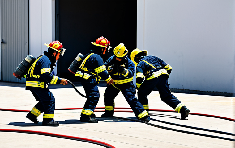 Fire Safety Training Simulation**

"A group of firefighters fully clothed in appropriate turnout gear, participating in a fire safety training simulation at a training facility in São Paulo, Brazil. They are practicing hose handling techniques near a simulated building fire. Emphasis on realistic training environment, teamwork, and safety protocols. Safe for work, appropriate content, professional, family-friendly, perfect anatomy, correct proportions, natural pose, well-formed hands, proper finger count, natural body proportions, high-quality rendering, professional photography."

**