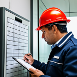 Fire Safety Inspector**

"A professional fire safety inspector, fully clothed in appropriate attire for a building inspection, is examining a fire alarm panel in a modern office building in Lisbon, Portugal. He is taking notes on a clipboard. The scene is well-lit and professional, showcasing the importance of fire safety checks. Safe for work, appropriate content, modest clothing, perfect anatomy, natural proportions, professional photography, high quality."

**