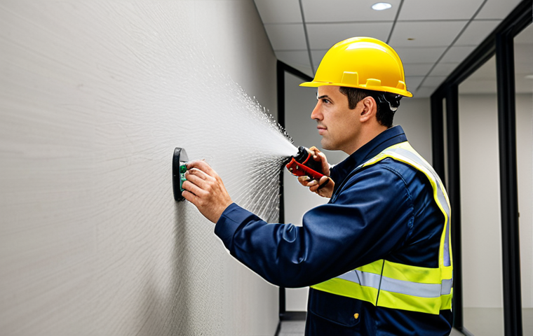 화재안전관리 실무에서의 문제 해결 방법 - "A professional fire safety inspector in appropriate attire, examining a sprinkler system in a moder...