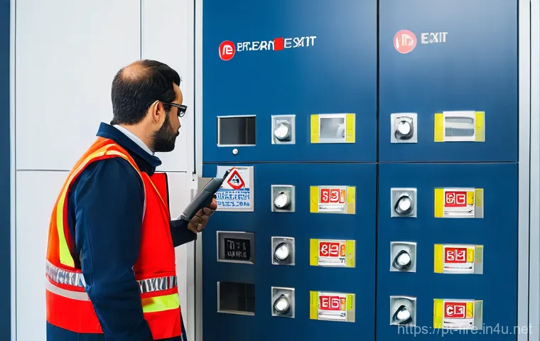 화재안전관리 실무를 위한 소방 시설 점검 사례 - **A highly detailed, realistic image of a professional fire safety technician, in their late 30s to ...