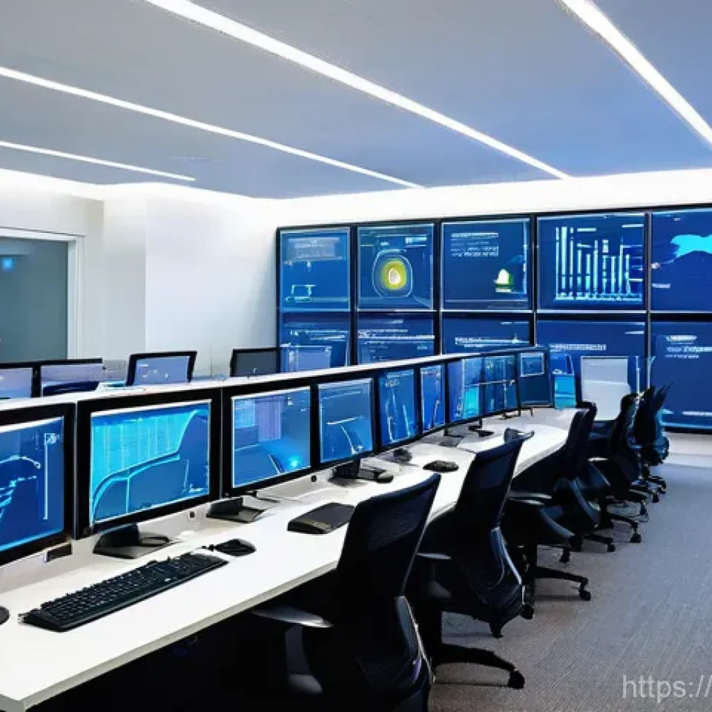 화재안전관리 직무에서의 문제 해결 프로세스 - **Prompt:** A high-tech control room in a modern office building, bathed in soft, futuristic blue an...