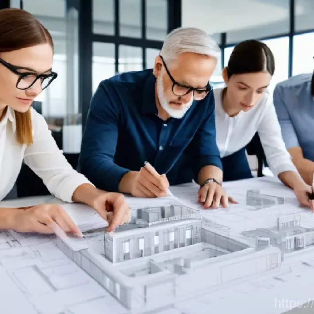 화재안전관리기술자와 건축소방설계자의 협업 - **Prompt:** A diverse team of professional architects and fire safety engineers, male and female, in...