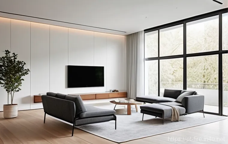 화재안전관리 실무에서의 기술적 변화와 도전 - **Prompt:** A serene and impeccably clean modern living space, bathed in warm, soft natural light fi...