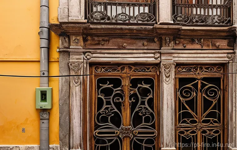 화재안전관리 직무에서의 문제 해결 역량 - A detailed, realistic image of a hidden fire hazard within a charming, historic building in central ...