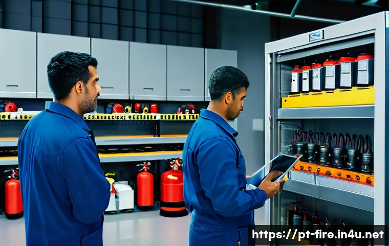 화재안전관리 직무에서 자주 발생하는 문제 해결 - A detailed industrial safety room scene showing a diverse team of Brazilian professionals in work un...