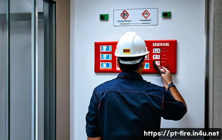 화재안전관리기술자 직무 면접 질문 모음 - A professional fire safety technician in a Brazilian corporate building, wearing a neatly fitted uni...