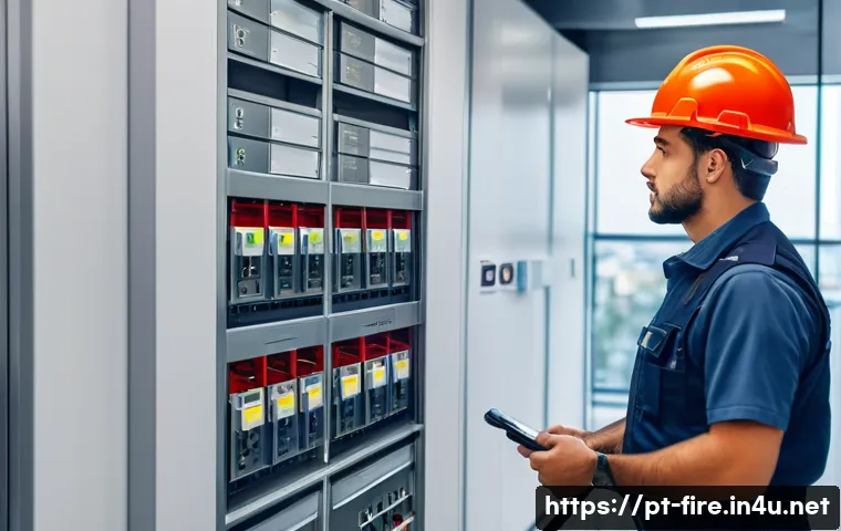 화재안전관리기술자 자격증 최신 동향 - A modern commercial building interior with advanced automatic fire safety systems installed, includi...