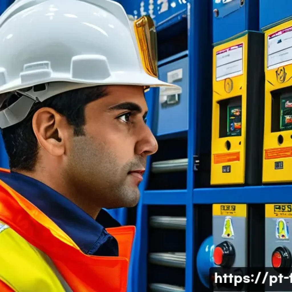 화재안전관리기술자 연봉 협상 사례 - A professional fire safety technician wearing certified protective gear, including a helmet, reflect...