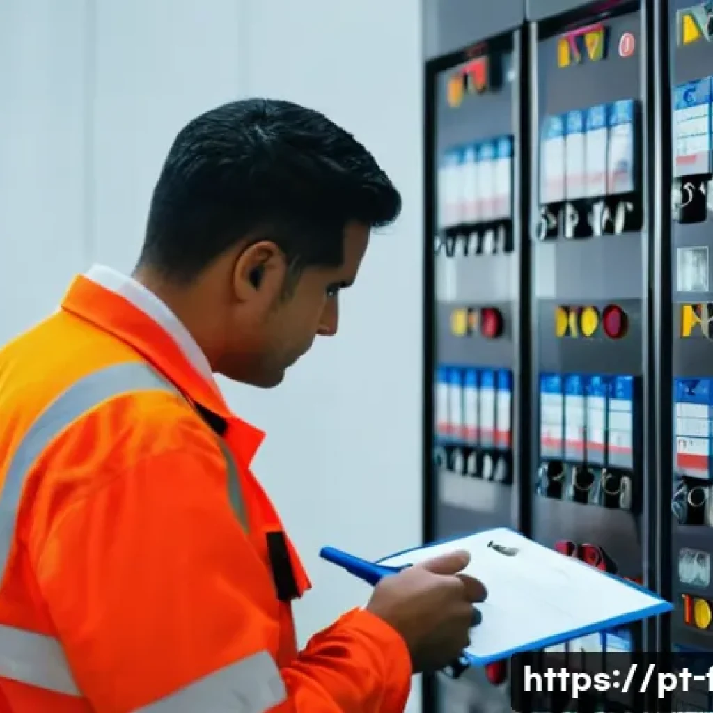 화재안전관리 업무에서 필요한 문서 서식 모음 - A detailed scene inside a modern industrial facility where a diverse team of safety inspectors in pr...