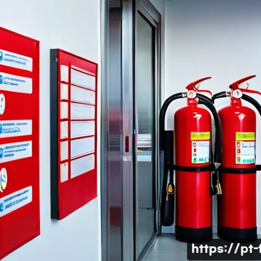 화재안전관리 실무에서 자주 발생하는 질문 - A professional fire safety technician in a modern Brazilian commercial building, wearing branded uni...