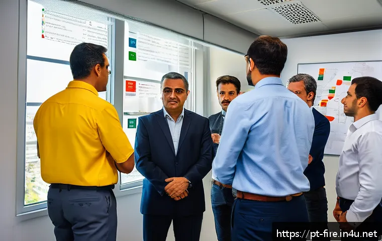 화재안전관리 직무에서의 목표 설정과 달성 - A detailed modern office environment in São Paulo, Brazil, showcasing a diverse team of professional...